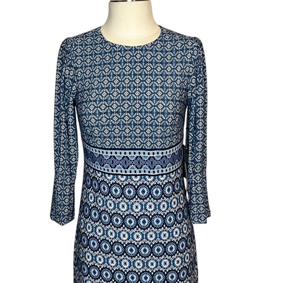 Vince Camuto blue patterned jersey sheath dress with balloon sleeve 2 NWT - Picture 4 of 13